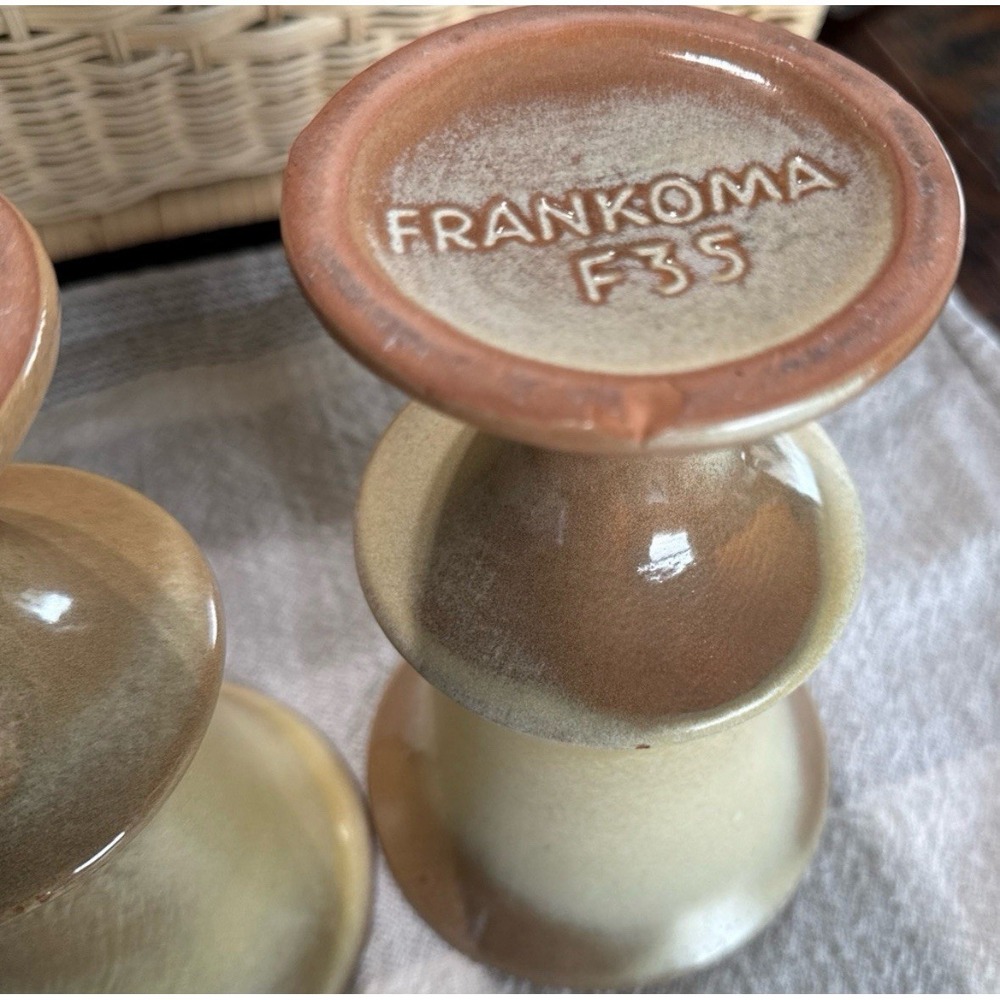 Vintage Set of 60s Frankoma Pottery F35 Flower Vases Desert Gold Glaze 7" - Picture 5 of 6